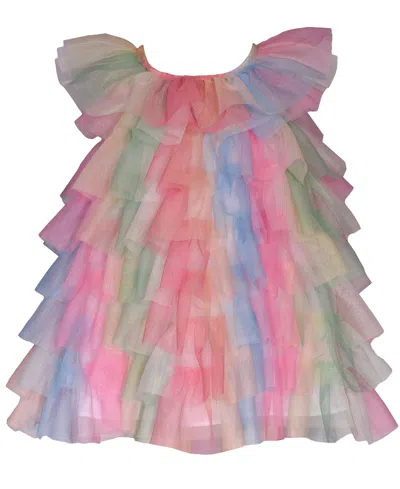 Bonnie Baby Baby Girls Short Sleeve Rainbow Mesh Ruffle Trapeze Dress In Multi