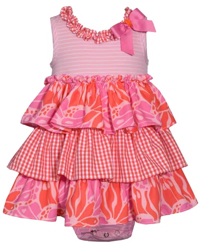 Bonnie Baby Baby Girls Sleeveless Knit And Chiffon Dressy Tiered Bubble In Pink