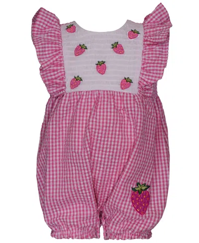 Bonnie Baby Baby Girls Sleeveless Seersucker Check Bubble With Strawberry Applique In Pink