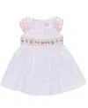 Bonnie Baby Baby Girls Smocked Flutter Sleeved Woven Check Dress In White