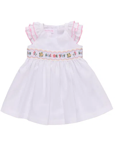 Bonnie Baby Baby Girls Smocked Flutter Sleeved Woven Check Dress In White