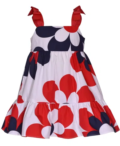 Bonnie Baby Baby Girls Tiered Floral Print Cotton Poplin Dress In Red