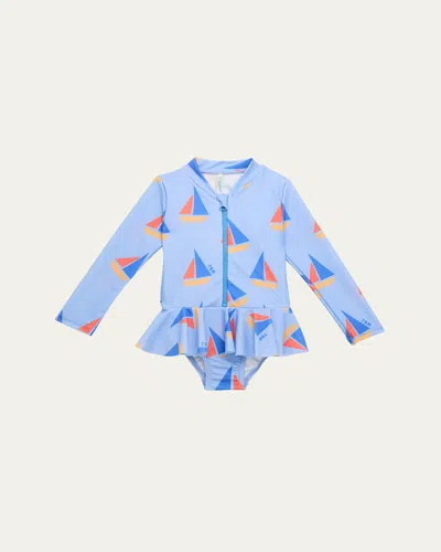 Bonniemob Kids' Girl's Sailboat-print Peplum Rashguard