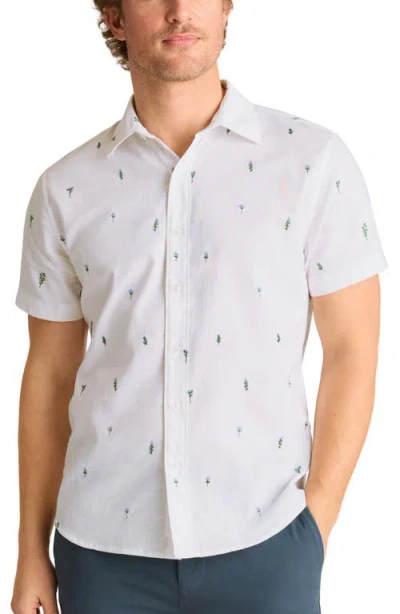 Bonobos Montauk Floral Embroidered Short Sleeve Cotton & Hemp Button-up Shirt In White