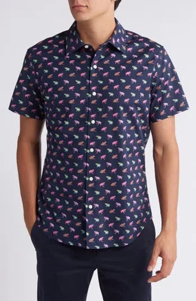 Bonobos Riviera Frog Print Short Sleeve Stretch Cotton Button-up Shirt In Blue