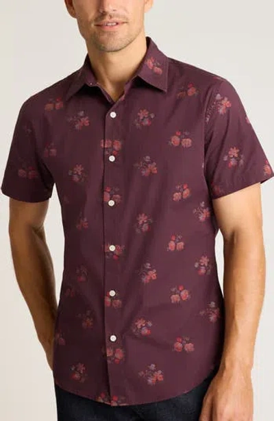 Bonobos Riviera Slim Fit Floral Short Sleeve Stretch Cotton Button-up Shirt In Burgundy