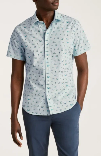 Bonobos Riviera Slim Fit Tropical Print Short Sleeve Stretch Cotton Button-up Shirt In Blue