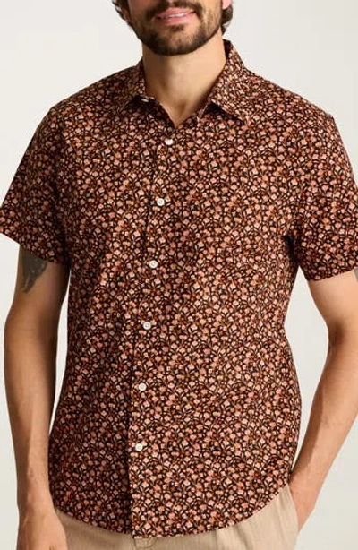 Bonobos Riviera Slim Fit Tropical Print Short Sleeve Stretch Cotton Button-up Shirt In Brown