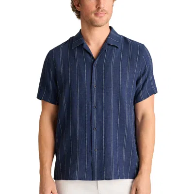 Bonobos Riviera Stripe Linen Blend Camp Shirt In Blue
