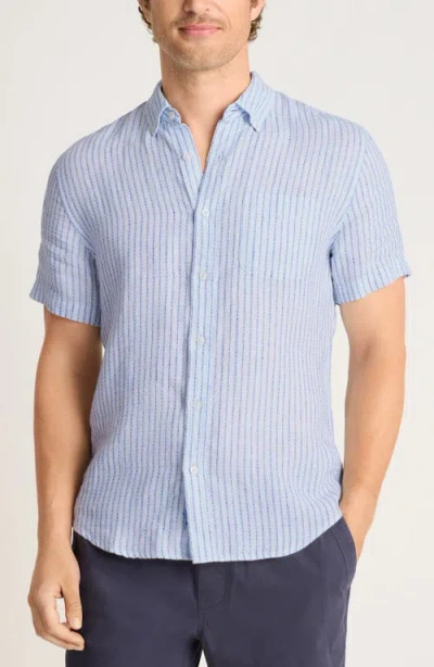 Bonobos Slim Fit Striped Linen Short Sleeve Shirt In Blue