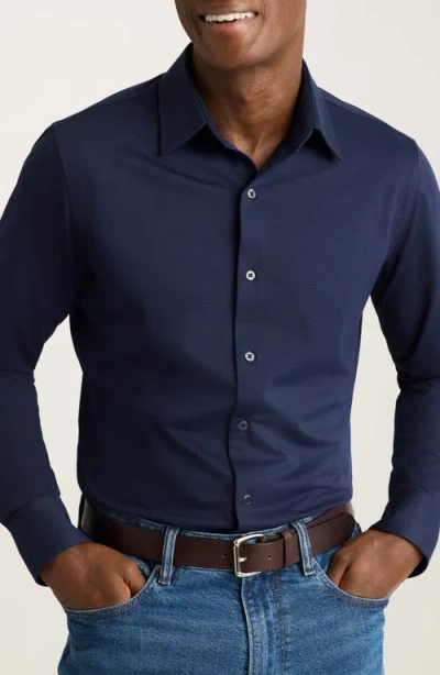Bonobos Tech Navy Performance Cotton Blend Piqué Button-up Shirt In Blue
