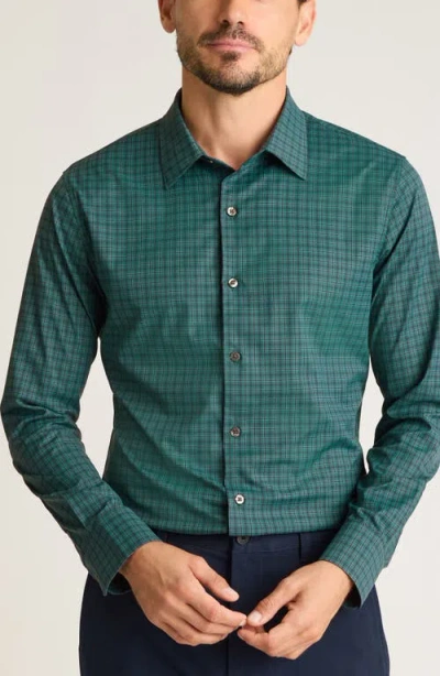 BONOBOS BONOBOS TECH SLIM FIT GREEN GINGHAM CHECK PERFORMANCE BUTTON-DOWN SHIRT