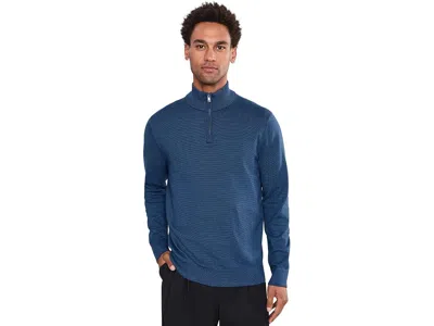 Bonobos Washable Cotton Cashmere Ribbed Quarter Zip Men's Sweater Blue Feeder Stripe: Lg, Cashmere/cotton