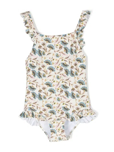Bonpoint Kids' Acapulco Floral-print Swimsuit In Yellow