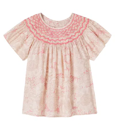 Bonpoint Kids' Adelice Smocked Floral Blouse In Pink