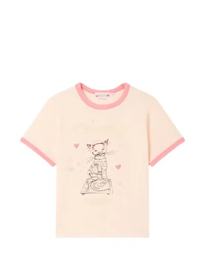 Bonpoint Kids' Akiva Dj Cat Print T-shirt In Organic Cotton In Neutral