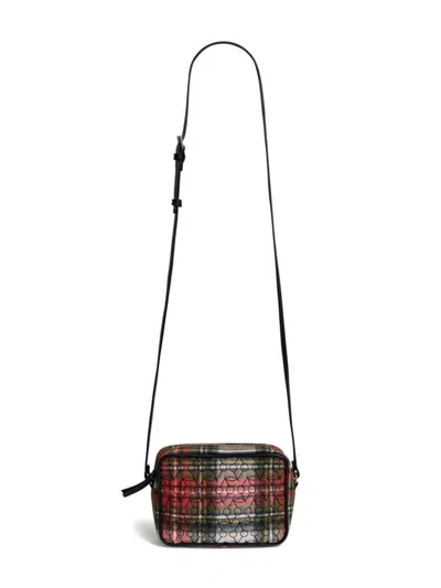 Bonpoint Kids' Alimos Cherry-embroidery Tartan Shoulder Bag In Red