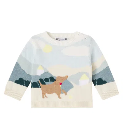 Bonpoint Almire Jacquard Cotton And Cashmere Sweater In Blue