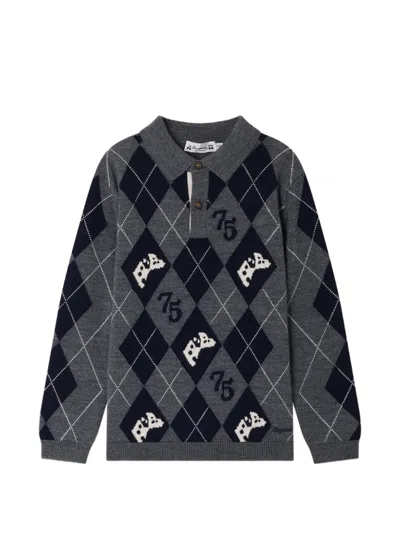 Bonpoint Kids' Argyle-knit Long-sleeve Sweater In Grey