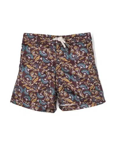 Bonpoint Kids' Ariel Floral-print Swim Shorts In Brown