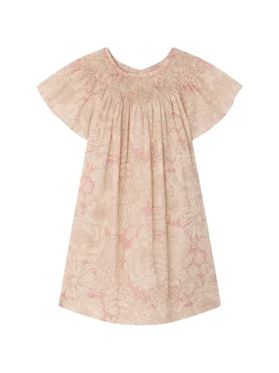 Bonpoint Kids' Arlene Smocked Floral-print Dress In Neutral