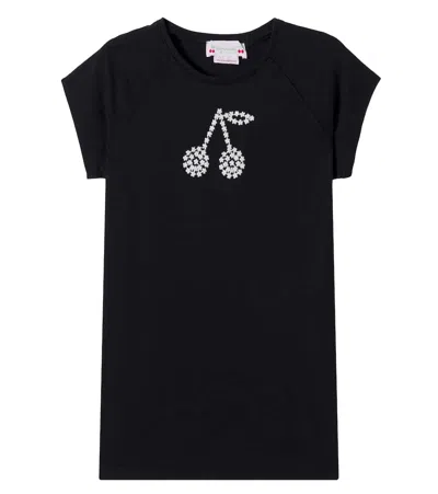 Bonpoint Asmae Cherry-embroidered Crewneck T-shirt In Black