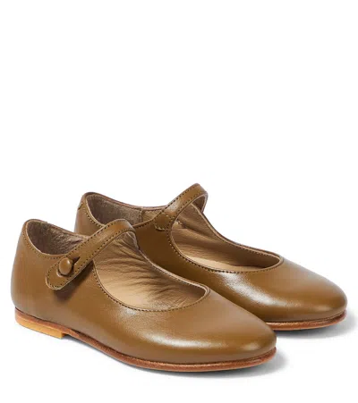 Bonpoint Kids' Button-fastening Leather Ballerinas In Brown