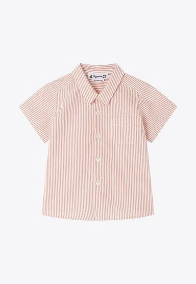 Bonpoint Babies Fredy Striped Button-up Shirt In Pink