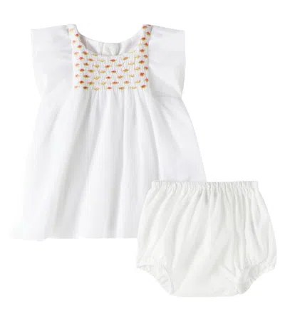 Bonpoint Smocked-panel Dress In White