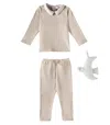 Bonpoint Baby Denice Cotton Top, Pants, And Stuffed Animal Set In Beige