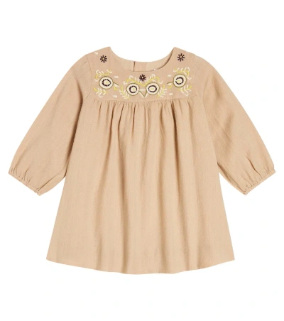 Bonpoint Baby Dipiki Embroidered Wool And Cotton Dress In Brown