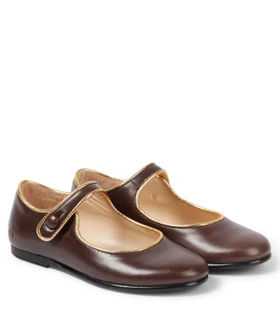 Bonpoint Kids' Ella Contrasting-trim Leather Ballerinas In Brown