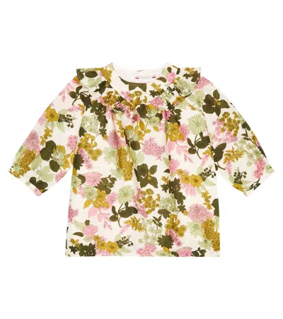 Bonpoint Baby Falbali Floral Cotton And Linen Dress In Fl Ecru