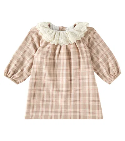 Bonpoint Baby Flavili Lace-trimmed Checked Dress In Pink