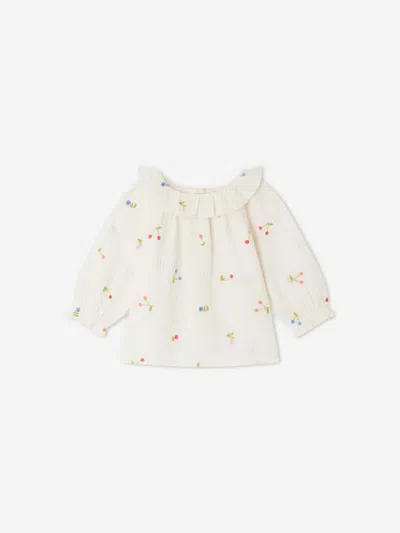 Bonpoint Babies' Girls Ivory Cotton Cherries Blouse In White