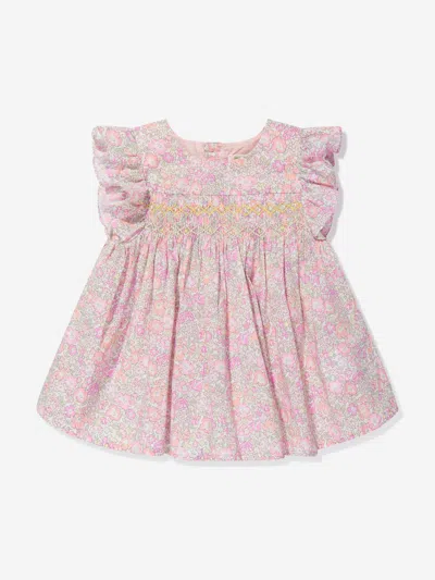 Bonpoint Babies' Girls Pink Floral Hand-smocked Cotton Blouse In Multicoloured