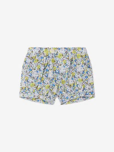 Bonpoint Babies' Square Floral-print Cotton Shorts In Blue