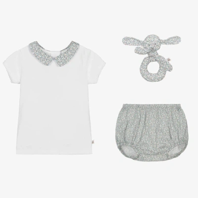 Bonpoint Baby Girls White & Blue Floral Shorts Set