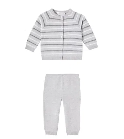 Bonpoint Kids' Baby Justio Striped Cardigan And Pants Set In Gray