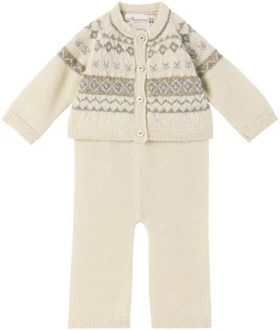 Bonpoint Baby Off-white Grifin Cardigan & Lounge Pants Set In 902 Blanc Naturel