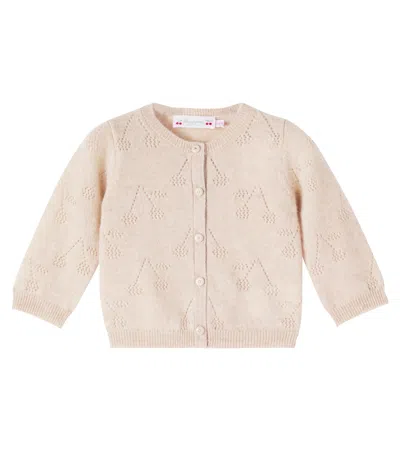 Bonpoint Baby Tibile Pointelle Cashmere Cardigan In Sand