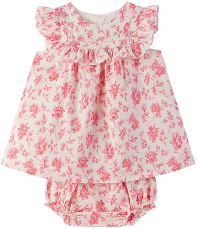 Bonpoint Baby White & Pink Ciara Dress & Bloomers Set In 528 Fl Framboise