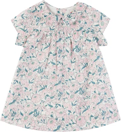 Bonpoint Baby White & Pink Jadila Dress In 521 Fl Rose Pale