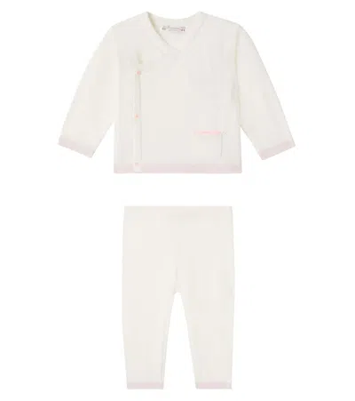 Bonpoint Baby Wool And Cotton Cardigan And Pants Set In White