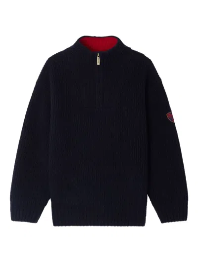 Bonpoint Kids' Baldo Ribbed Zip-neck Sweater In Blue