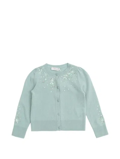 Bonpoint Kids' Beaded Floral Cardigan In Blue
