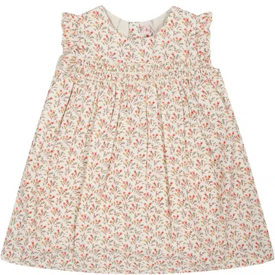 Bonpoint Kids' Beige Dress For Baby Girl With Floral Pattern