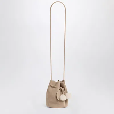 BONPOINT BEIGE JESSIKA BAG IN SUEDE WITH FAUX FUR POMPOM