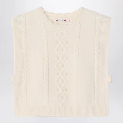 BONPOINT BEIGE WOOL GILET WITH A BRAIDED PATTERN