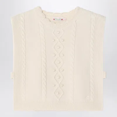 BONPOINT BEIGE WOOL GILET WITH A BRAIDED PATTERN